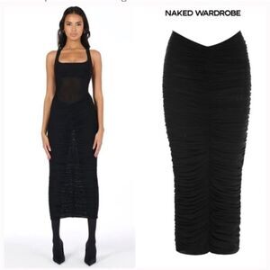 NEW Naked Wardrobe V-Waist Ruched Maxi Skirt Size S